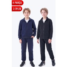 Fyk Kids Erkek Çocuk 3 Iplik Düz Basic Fermuarlı Dik Yaka Çift Cepli 2'li Eşofman Takımı 4 Parça