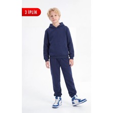 Fyk Kids 3 Iplik Düz Kışlık Kanguru Cepli Kapüşonlu Erkek Çocuk Eşofman Takımı