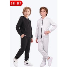 Fyk Kids Erkek Çocuk 2'li Düz Basic Fermuarlı Kapüşonlu Çift Cepli Eşofman Takımı