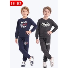 Fyk Kids 2'li Erkek Çocuk Baskılı Bisiklet Yaka Çift Cepli Eşofman Takımı
