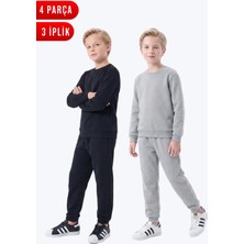 Fyk Kids 3 Iplik Düz Erkek Çocuk Çift Cepli Bisiklet Yaka 2'li Eşofman Takımı