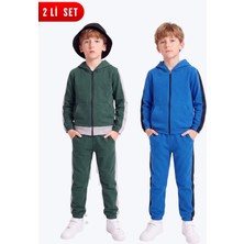 Fyk Kids Erkek Çocuk 2'li Şerit Detaylı Kapüşonlu Fermuarlı Eşofman Takımı Seti