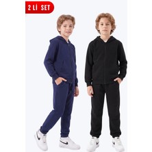 Fyk Kids Erkek Çocuk 2'li Düz Basic Fermuarlı Kapüşonlu Çift Cepli Eşofman Takımı