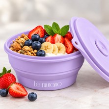 Le Murano Mori 400 ml (1 ADET) Hava Sızdırmaz Yuvarlak Katlanabilir %100 Platinium Silikon Saklama Kabı ve Kase, BPA İçermez, Mikrodalga ve Dondurucu Uyumlu, Mor, LM0012/20