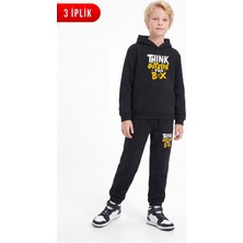 Fyk Kids 3 Iplik Baskılı Kışlık Kanguru Cepli Kapüşonlu Erkek Çocuk Eşofman Takımı