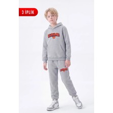 Fyk Kids 3 Iplik Baskılı Kışlık Kanguru Cepli Kapüşonlu Erkek Çocuk Eşofman Takımı
