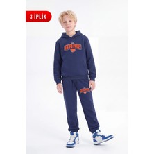 Fyk Kids 3 Iplik Baskılı Kışlık Kanguru Cepli Kapüşonlu Erkek Çocuk Eşofman Takımı