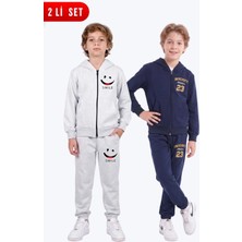 Fyk Kids 2'li Erkek Çocuk Baskılı Fermuarlı Kapüşonlu Çift Cepli Eşofman Takımı