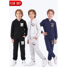Fyk Kids 3'lü Erkek Çocuk Baskılı Fermuarlı Kapüşonlu Çift Cepli Eşofman Takımı