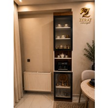 Zera Kahve Köşesi Dolabı – Cam Kapaklı Mdf Lam Kahve Istasyonu ve Mutfak Vitrini