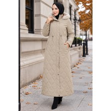 Hafsa Mina Baklava Desen Tam Boy Nova Kapitone Mont Bej HM2964