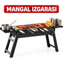 BRAVİON Katlanabilir Portatif Mangal Izgarası  Yan Tepsili, Ayaklı, Paslanmaz Çelik Izgaralı 4-6 Kişilik Barbekü MAKAMP037