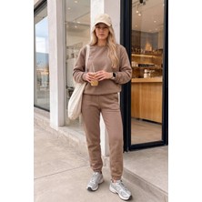 EYDAMOON 3 Iplık Kışlık Sıfır Yaka Eşofman Takımı Sweatshirt Jogger - Rahat Kesim Şardonlu