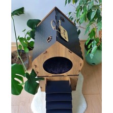Atölye Stand-Art XXL Ahşap İki Katlı Merdivenli Kedi Evi – Teraslı Lüks Kedi Villası (XXL)