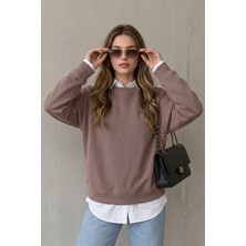 EYDAMOON Kadın Kışlık 3ip Içi Polarlı Bisiklet Yaka Yumuşak Dokulu Rahat Kesim Sweatshirt