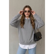 EYDAMOON Kadın Kışlık 3ip Içi Polarlı Bisiklet Yaka Yumuşak Dokulu Rahat Kesim Sweatshirt