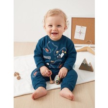 Deniva Kids Erkek Bebek Journey Yol ve Araba Baskılı 2'li Sweatshirt Eşofman Takımı