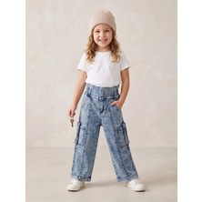 Deniva Kids Kız Çocuk Yüksek Bel Kar Yıkama Cepli Palazzo Jean Pantolon