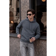 EYDAMOON Erkek Kışlık 3ip Içi Polarlı Kapüşonlu Kesik Cepli Oversize Sweatshirt