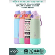 Senacacollection 700ML Düz Renkli Pipetli/pipetsiz Kullanım Kulplu Kaymaz Tabanlı Paslanmaz Çelik Termos 1 Adet