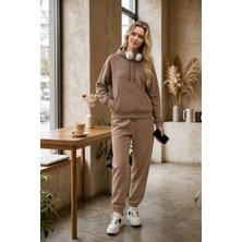 EYDAMOON 3 Iplık Kışlık Kesik Cepli Eşofman Takımı Sweatshirt Jogger - Rahat Kesim Şardonlu Kapüşonlu