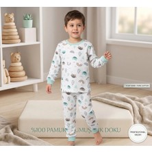 Deniva Kids Erkek Çocuk %100 Pamuklu Sevimli Hayvan Desenli Uzun Kollu Pijama Takımı