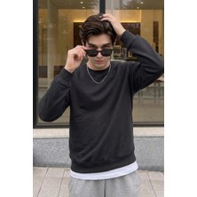 EYDAMOON Erkek Kışlık 3ip Içi Polarlı Bisiklet Yaka Rahat Kalıp Sweatshirt