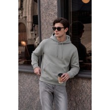 EYDAMOON Erkek Kışlık 3ip Içi Polarlı Kapüşonlu Kesik Cepli Oversize Sweatshirt