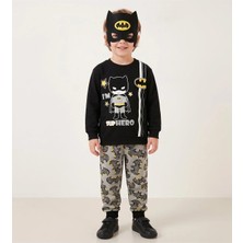 Deniva Kids Erkek Çocuk Batman Temalı Maskeli 3'lü Pijama Takımı