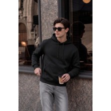 EYDAMOON Erkek Kışlık 3ip Içi Polarlı Kapüşonlu Kesik Cepli Oversize Sweatshirt