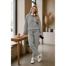 EYDAMOON 3 Iplık Kışlık Kesik Cepli Eşofman Takımı Sweatshirt Jogger - Rahat Kesim Şardonlu Kapüşonlu