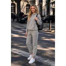 EYDAMOON 3 Iplık Kışlık Knaguru Cepli Eşofman Takımı Sweatshirt Jogger - Rahat Kesim Şardonlu Kapüşonlu