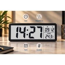 Kenly Dijital Masa ve Duvar Saati 20X8 cm – Büyük LCD Ekran, Tarih ve Sıcaklık Göstergeli, Ev Ofis Saati