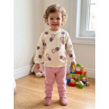 Deniva Kids Kız Bebek Lale Desenli Incili Pamuklu Sweatshirt ve Eşofman Altı Ikili Takım