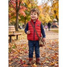 Deniva Kids Erkek Çocuk Kırmızı Fermuarlı Dik Yaka Şişme Yelek