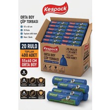 Kespack Çöp Torbası 55X60 Mavi Renk Orta Boy 20 Rulo 400 Adet Çöp Poşeti