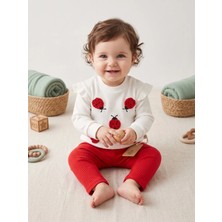 Deniva Kids Kız Bebek Kırmızı Uğur Böceği Desenli Fırfırlı Fitilli Triko Takım