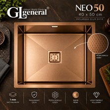 GL General General Neo 50 Paslanmaz Çelik Mutfak Eviyesi 40X50 cm 1 mm Petek Dokulu Tek Göz Kare Giderli Eviye + Sifon