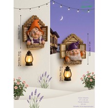 Gobo Dekoratif Fenerli Welcome Cüce Çifti 2li Set Dekoratif Kapı ve Duvar Süsü (Renk Seçenekli) 17X15 Cm.