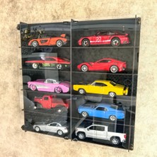Toyblox Oyuncak Diecast Toyblox 1:24 10 Lu Araba Sergileme Vitrini Ahşap Duvar Rafı Pleksi Kapaklı Dekoratif Vitrin - Siyah