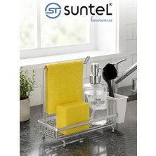 Suntel Mutfak Lavabo Üstü Düzenleyici Organizer - Krom Metal Süngerlik, Deterjanlık ve Bez Askılı Stand
