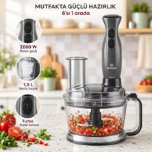 Emsan Karaca Çok Amaçlı 2000 W Mutfak Robotu, 1,5 L Hazne, Ikili Çelik Mikser Ucu, Çift Taraflı Doğrama Bıçağı, Turbo Fonksiyonu ve Paslanmaz Çelik Blender Ayağı + Tartı