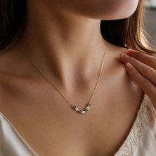 Verde Yaprak Taşlı Gold Paslanmaz Çelik Kadın Kolye
