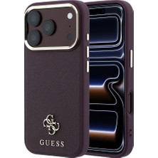 iPhone 18 Pro Kılıf Guess Lisanslı M-Safeli Klasik Yazı ve 4g Logolu Pu Deri Saffiano Kapak Bordo