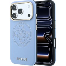 iPhone 18 Pro Uyumlu Kılıf Guess Lisanslı M-Safeli Pu Delikli 4g ve Yazı Logolu Kapak Açık Mavi