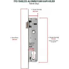 İto Kilit to Kilit 156E/25 Alüminyum Kapı Kilidi - C60 Serisi Gömme Kilit (Barelsiz)