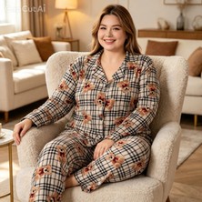 NiCe İç Giyim Kadın Battal Beden Pijama Takımı | Yumuşak Dokulu Teddy Desenli Uzun Kollu Düğmeli Rahat & Şık Ev Giyim (3xl-4xl-5xl Beden)