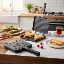 Mey İthalat Çift Taraflı Ocak Üstü Döküm Tost Makinesi, Granit Efektli Yanmaz Yapışmaz Sandviç ve Tost Tavası, Ergonomik Saplı