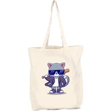 Mey İthalat Cool Cat Kedi Baskılı Gabardin Bez Çanta