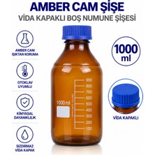 Labolist Amber Cam Şişe 1000 ml - Vida Kapaklı Boş Numune Şişesi - Otoklav Şişe